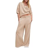 Fisoew Womens 2 Piece Lounge Sets Outfits Sweatsuits V Neck Sweatshirts Tracksuit Wide Leg Pants Fall Matching Sets