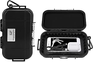 YULATIK 6.9” x 4.1” x 1.9”(Internal: 6.3” x 3.5” x 1.5”)Waterproof Dry Box Protective Case, IP67 Water Resistant Portable Micro Case Watertight Storage Box for Phones, Knives, Wallets, Watches (Black)