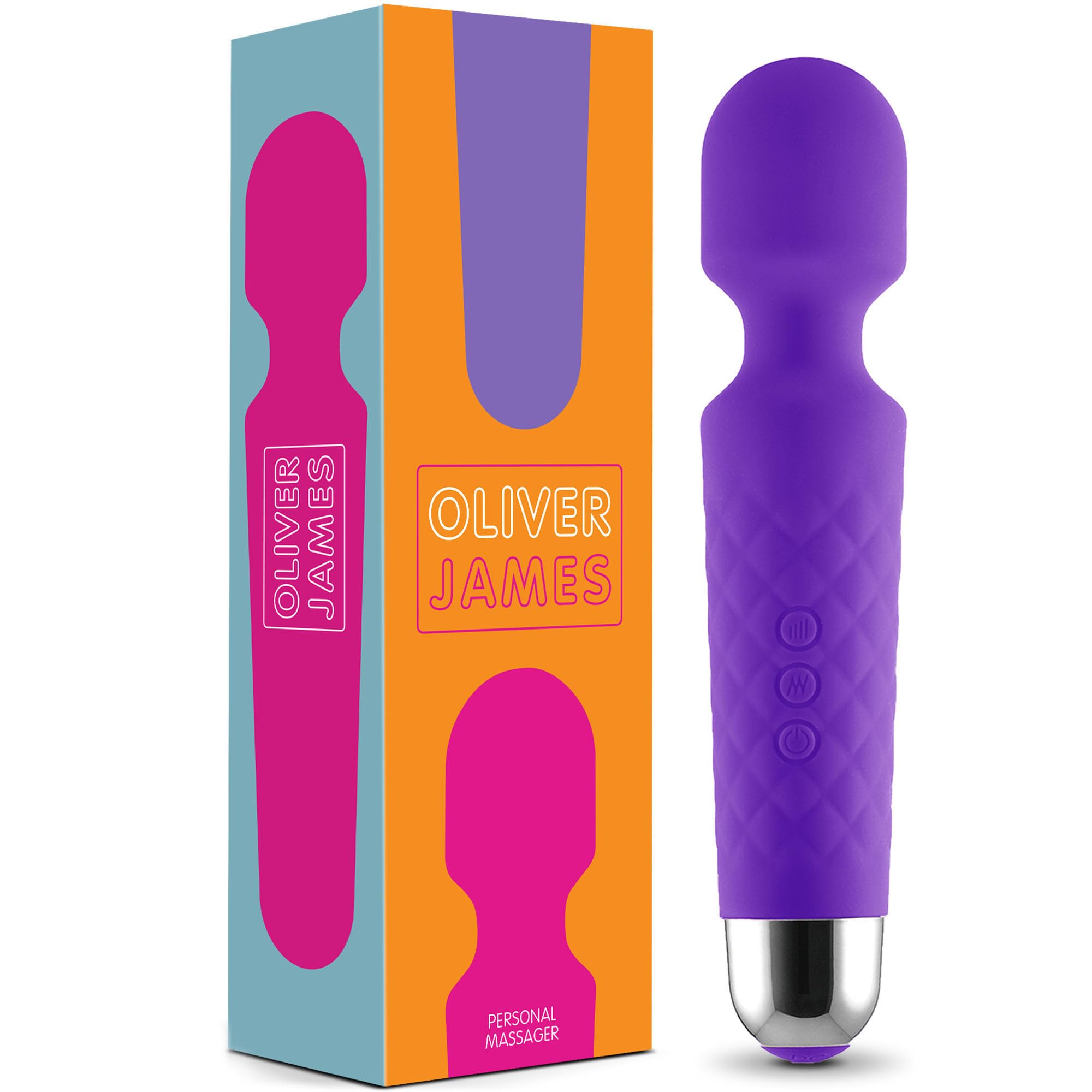 Oliver James Wand Vibrator - 20 Vibration Modes & 8 Speeds, Vibrator Wand Massager for Clitoris Stimulation, Adult Sex Toys for Men & Women, Wireless Vibrators & Water-Resistant Adult Toy (Purple)