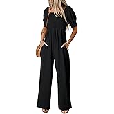 Dokotoo Jumpsuits for Women 2026 Summer Lantern Sleeves Rompers Wide Leg Casual Overalls with Pockets