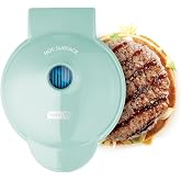 DASH Mini Maker Portable Grill Machine + Panini Press for 4" Burgers, Sliders, Sandwiches, Chicken + Other On the Go Breakfast, Lunch, or Snacks with Recipe Guide - Aqua
