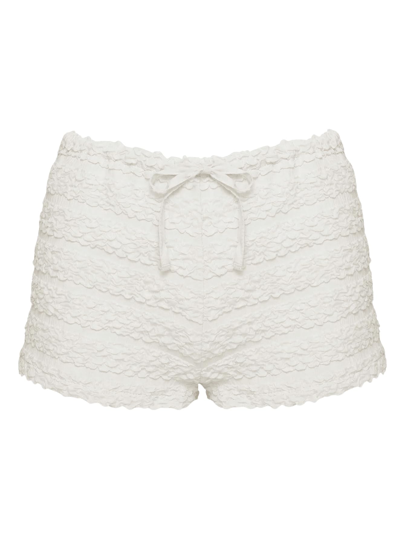 Photo 1 of BEAUDRM Women's Y2k Ruffle Shorts Ruched Textured Low Waist Bloomers Cute Mini Micro Shorts Rave Party Going Out Pants White Medium