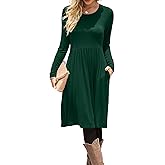 DB MOON Women Casual Long Sleeve Dresses Empire Waist Knee Length Loose Dress with Pockets