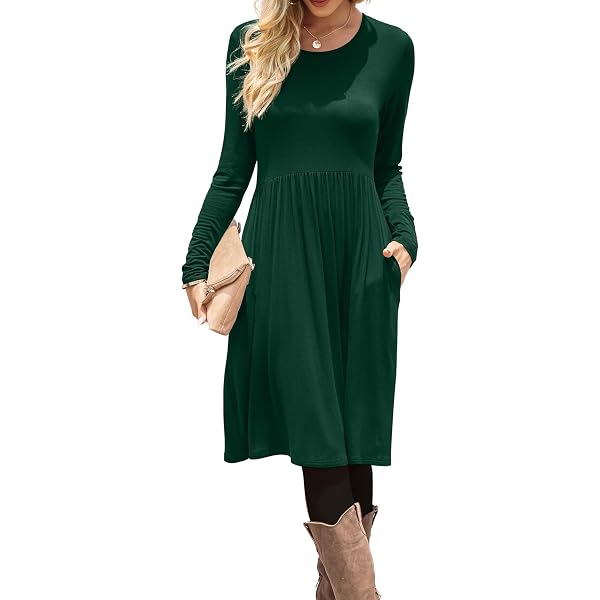 doubcq women's casual flowy pleated loose dresses with pockets DouBCQ Women's Casual Long Sleeve Flowy Pleated Fall Dresses with Pockets  (0-Navy Blue, S) at Amazon Women's Clothing store