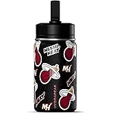Hydrapeak x NBA Officially Licensed Miami Heat 14oz Mini Kids Water Bottle with Straw Lid and Handle Reusable Stainless Steel Double Wall Insulated Spill Proof Sports Gift for Boys Girls
