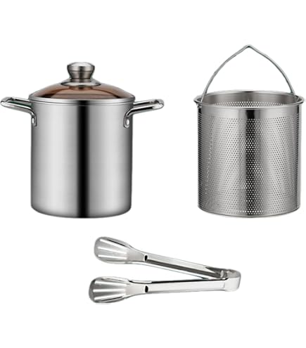 Friteuse Japonaise En Acier Inoxydable 304 - Avec Couvercle Filtre, Thermomètre - Diamètres 20/24/28 Cm - Pour Tempura, Frites, Poulet
