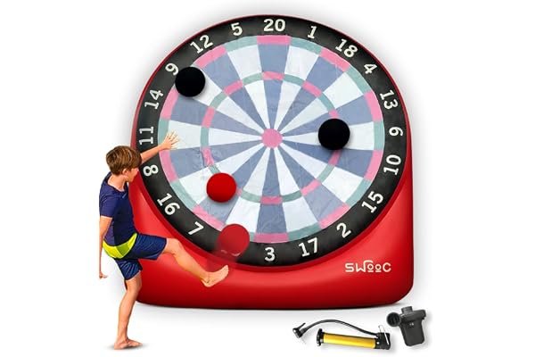 SWOOC Games - Giant Kick Darts (Over 6ft Tall) with Over 15 Games Included - Giant Inflatable Outdoor Dartboard with Soccer B
