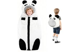 LUFEEMGA 70" Kids Sleeping Bag with Pillow, 2-in-1 Yawn Panda Plush Animal Nap Mat for Toddlers, Travel Slumber Bag for Boys & Girls up to 55", Birthday Gift for Daycare Preschool & Sleepovers