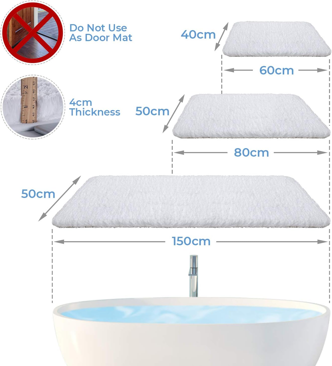 Lifewit Bathroom Rug Bath Mat 32"x20" Non-Slip Soft Shower Rug Plush Microfiber Water Absorbent Thick Shaggy Floor Mats, Machine Washable, White: Home & Kitchen