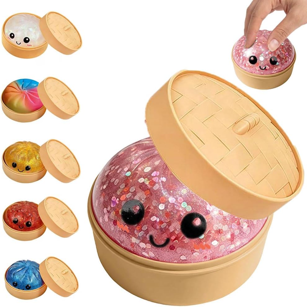 Dumpling Squishies, New Mystery Glitter Dumpling Squishies Box, Colorful Dumplings Stress Balls Fidget Sensory Toy, Soft Squeeze Decompression Dough for Anxiety Relief Fidget (Color A, 1pcs)