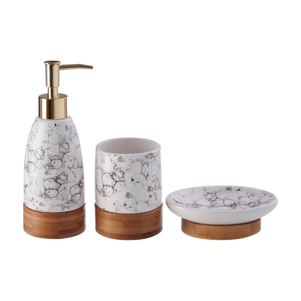 Premier Bubble Print Bathroom Set, Bamboo Base, White