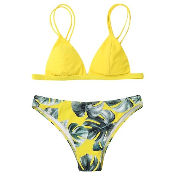 HCFKJ Bikini Damen Set Push Up Sommer 2018 Bikini Set Print Blätter Push-Up gepolsterte Bade Badeanzug Beachwear