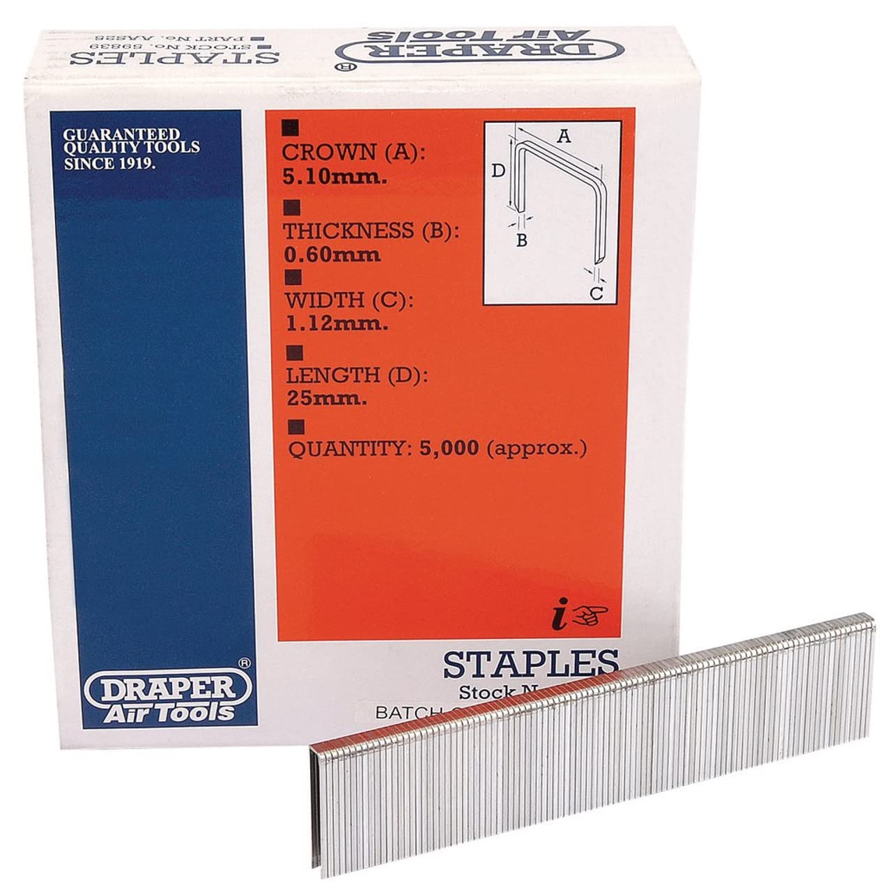 Draper 59839 Staple, 25mm, Pack of 5000 , Blue