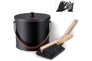 BRIAN & DANY Mini Ash Bucket with Lid and Shovel, 1.2 Gallon Fireplace Bucket with Broom, Perfect for Fireplaces, Wood Stoves