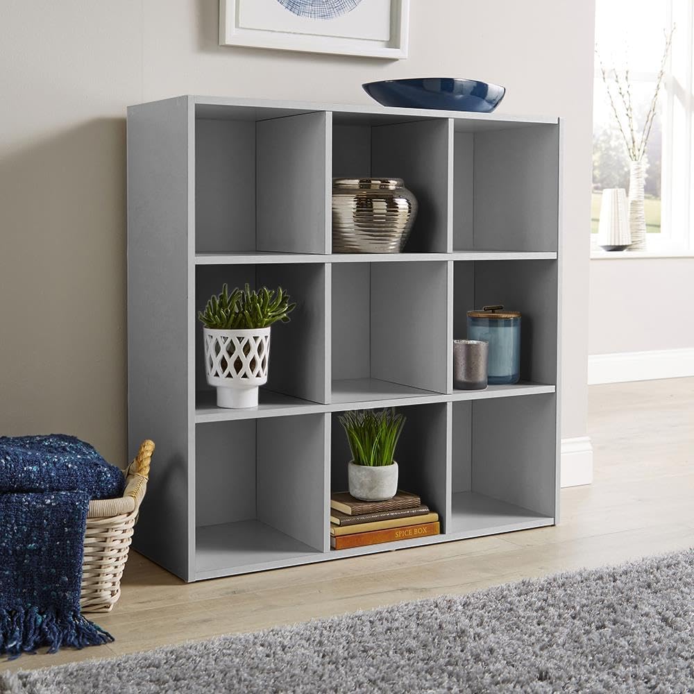 Home Source 9 Shelf Cube Bookcase Grey Storage Display Unit 90x30x90