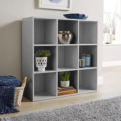 Home Source 9 Shelf Cube Bookcase Grey Storage Display Unit 90x30x90