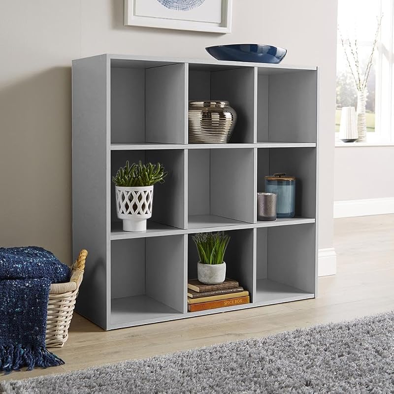 Home Source 9 Shelf Cube Bookcase Grey Storage Display Unit 90x30x90