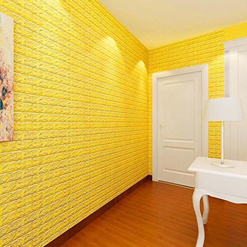 Tharv 3D Self-adhesive PE Foam Wallpaper Wall Sticker, Lifelike Embossed Brick Stone, Soft Anti-collision Child, Noise Reduction Modern Room Décor 23.5"x11.8"x 0.3" (yellow)