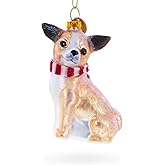 Chihuahua with Striped Scarf Glass Christmas Ornament