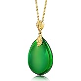 Green Amber Pendant Necklace for Women, Gold Plated Sterling Silver 925 Chain, Polished Gemstone Pendant, Dainty Womens Jewelry, 18 inch gold plated chain