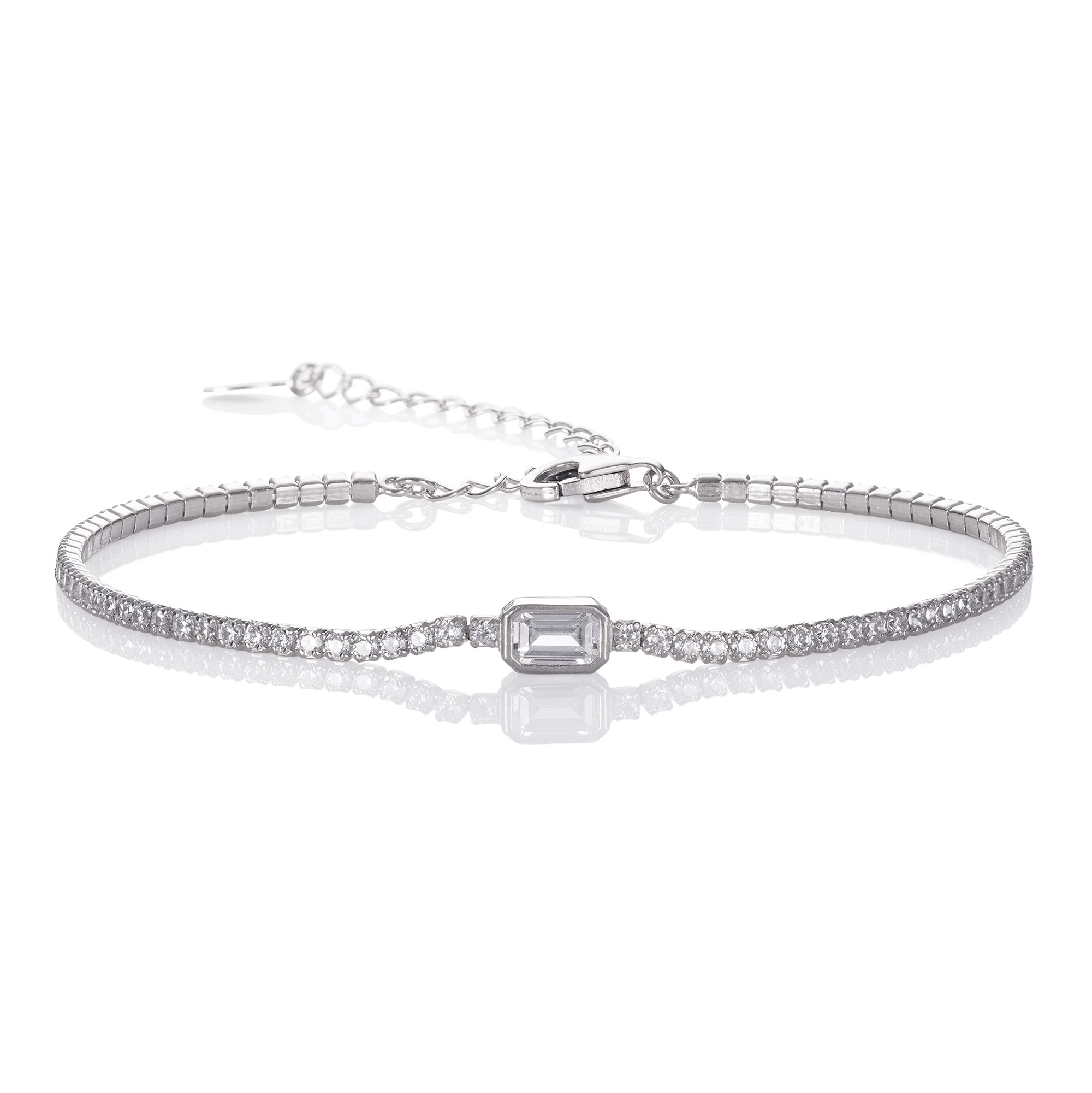 namana 925 Sterling Silver Tennis Bracelets for Women and Teenage Girls, Dainty Tennis Bracelet set with a Baguette and Round Cubic Zirconia Stones, Sterling Silver Jewellery Gifts for Women