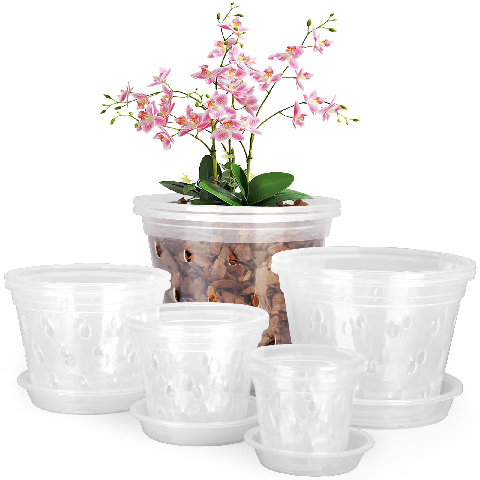 Photo 1 of YOPIKUU Orchid Pot,3 4 5 6 7 Inch 10 Pack Orchid Pots with Holes and Saucers,Clear Orchid Pots for Repotting,Slotted Orchids Planter