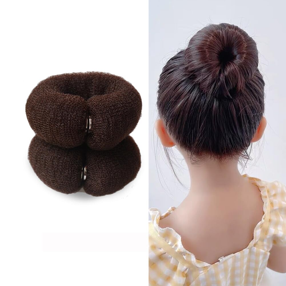 2PCS 20cm Donut Hair Bun Maker Ring Style Bun Hair Bun Maker DIY Hair Foam Ring Shaper Snap Roll Bun Tool for Women(brown)