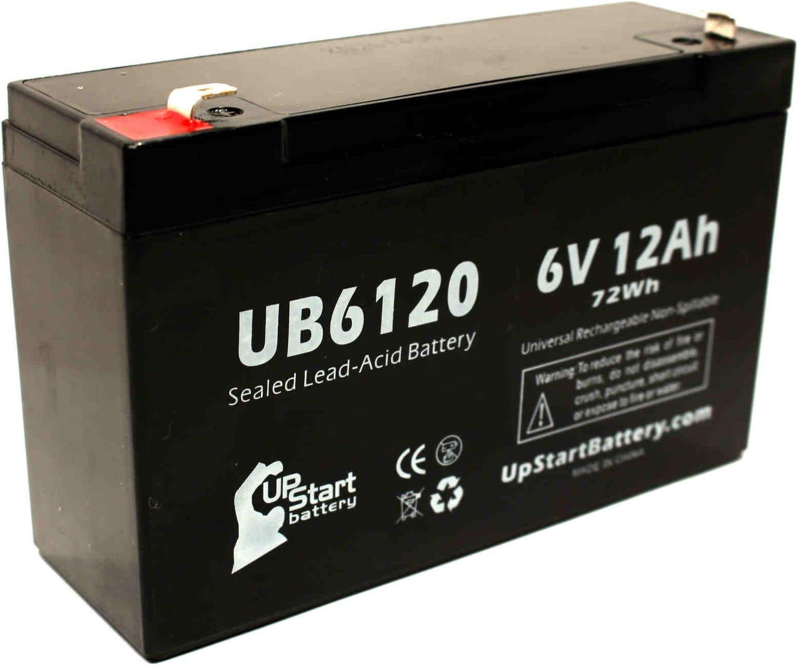 Replacement for LEOCH DJW6-12 Battery - Replacement UB6120 Universal Sealed Lead Acid Battery (6V, 12Ah, 12000mAh, F1 Terminal, AGM, SLA) - Includes Two F1 to F2 Terminal Adapters
