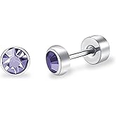 BLISI G23 Solid Titanium Studs Earrings Flat Back Light Siam Earrings, Dainty Screw Back Silver Stud Earrings Hypoallergenic 3mm/4mm/5mm Cartilage Rhinestones Earring Helix Tragus Conch Piercing