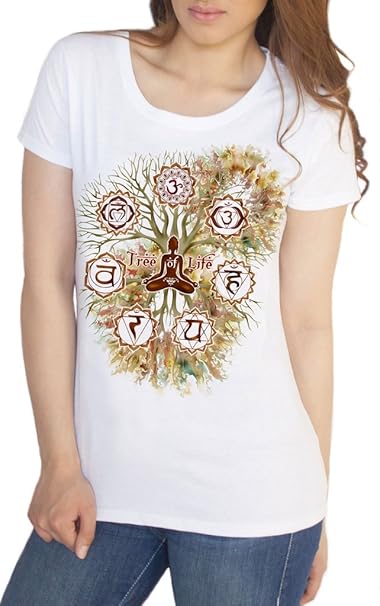 Irony Camiseta de Mujer Árbol de la Vida Buda Yoga Meditación Chakra Símbolos TS1423