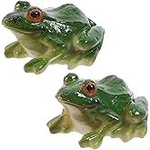 2pcs Resin Green Frog Statue Simulation Frog Figurine Decoration Miniature Realistic Frogs Sculpture Small Animal Ornaments Collectible Figure for Micro Landscape Fairy Garden Fish Tank Terrarium