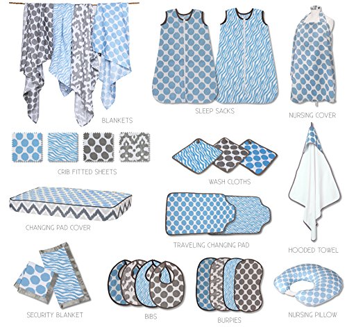 Ikat Blue/Grey Swaddling Muslin Blankets set of 4