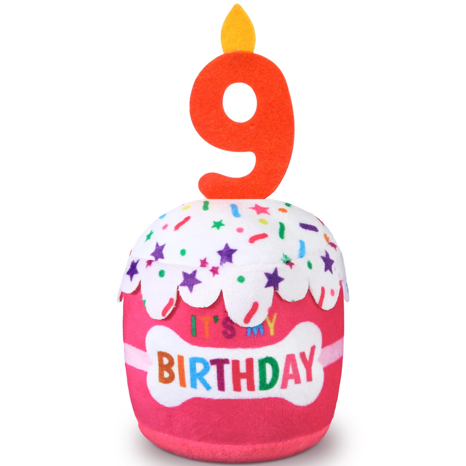 Photo 1 of Dansydaisy Dog 9th Birthday Cake Toy Accessories for Girl Boy Gifts, Pink Squeaky Plush Toy for Dog Birthday Party Decor Favor for Large, Medium and Small Dogs