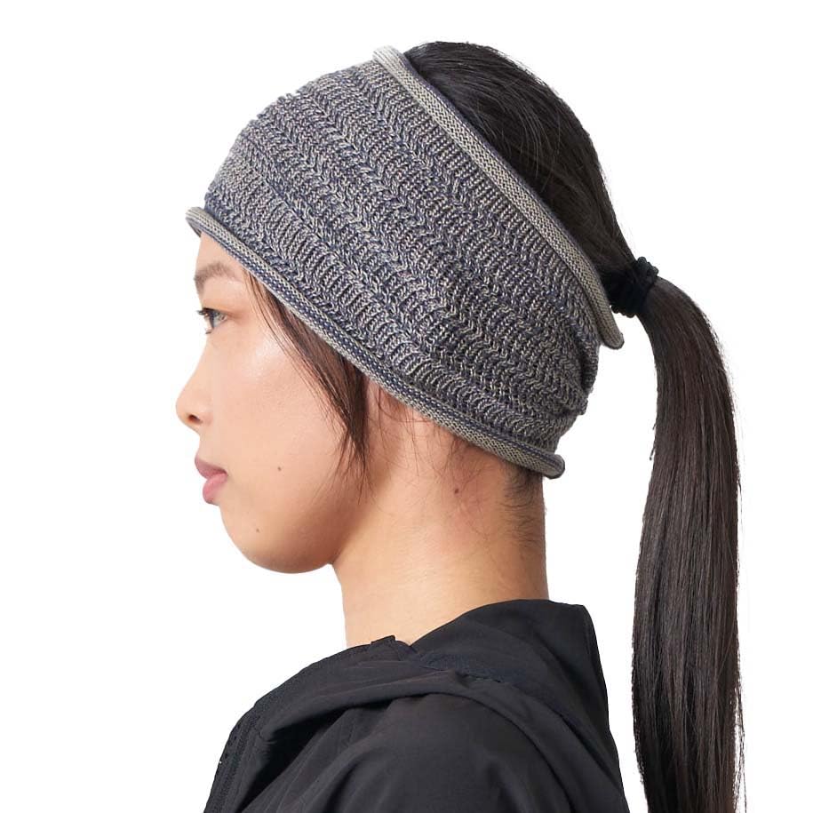 Knitted Turban Headband Men Women - Wide Bandana Hair Band Made in Japan with Cotton for Summer Winter Mix Blue