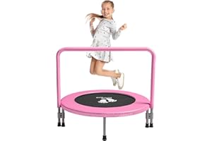 RAVS 36" Toddler Trampoline for Kids Ages 1-6 with Thick Safety Pad Adjustable Foam Handle Easy Assembly Foldable Mini Kids Rebounder Baby Trampolines for Fun and Exercise Indoor/Garden