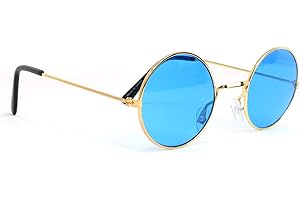 Skeleteen Blue Circle Hippie Glasses - Blue 60's Style Hipster Circle Sunglasses - 1 Pair