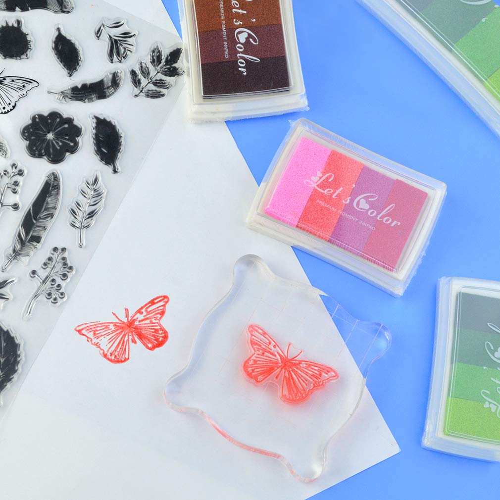 Yolyoo Acrylic Stamp Blocks with Grid Lines Clear Stamping Blocks Set and 1 Sheet Clear Silicone Seal Stamps for for Scrapbooking Crafts Making