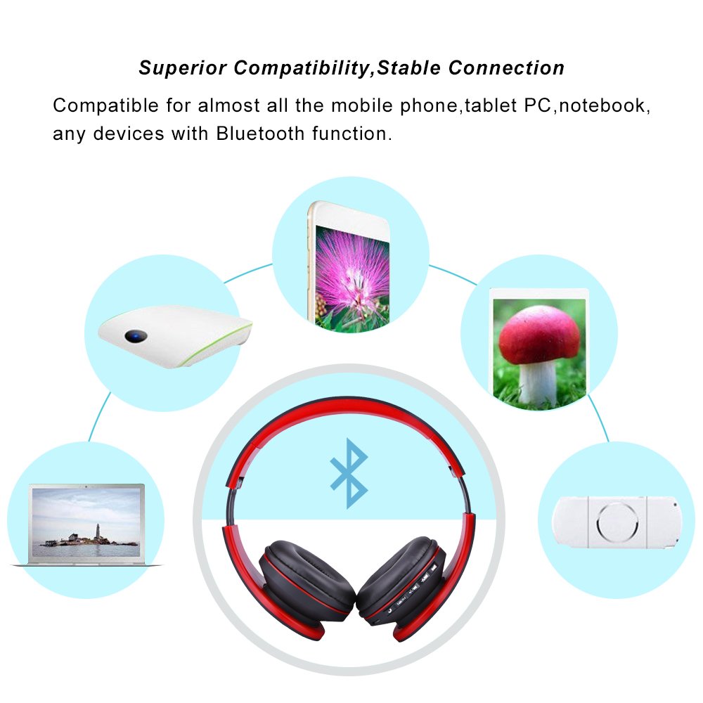 Ecandy Bluetooth Headphones Overear Stereo Wireless + Wired Headsets