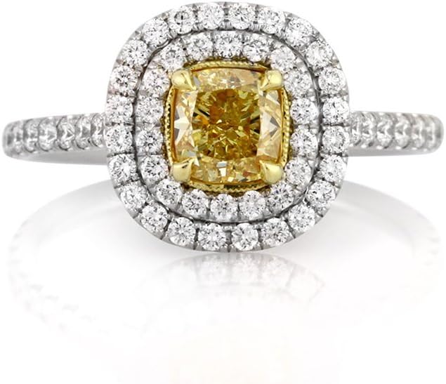 Mark Broumand 1.54ct Fancy Intense Yellow Cushion Cut Diamond Engagement Ring