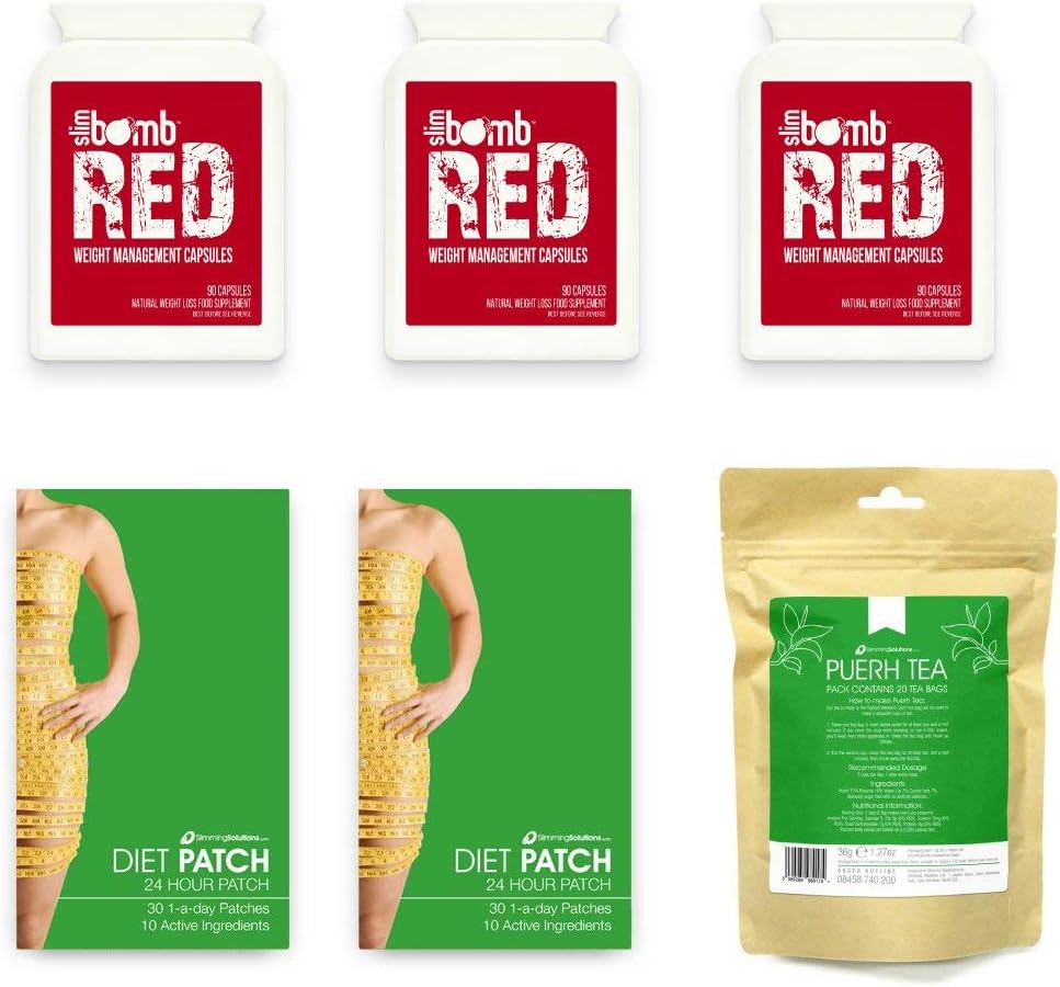 Slim Bomb - Effective Slimming Pills, Diet Patches & Pu-erh Weight Loss Tea Pack - saving £85.70