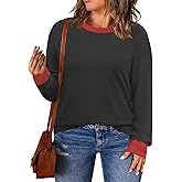 DOLNINE Womens-Plus-Size-Sweatshirts Color Block Long Sleeve Tops Fall Casual Crewneck Shirts Trendy Loose Fit Tunics XL-5XL