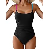 Aidonger One Piece Swimsuit for Women Tummy Control Square Neck Bathing Suit Tie Back Cutout Swim Suit with Spaghetti Straps
