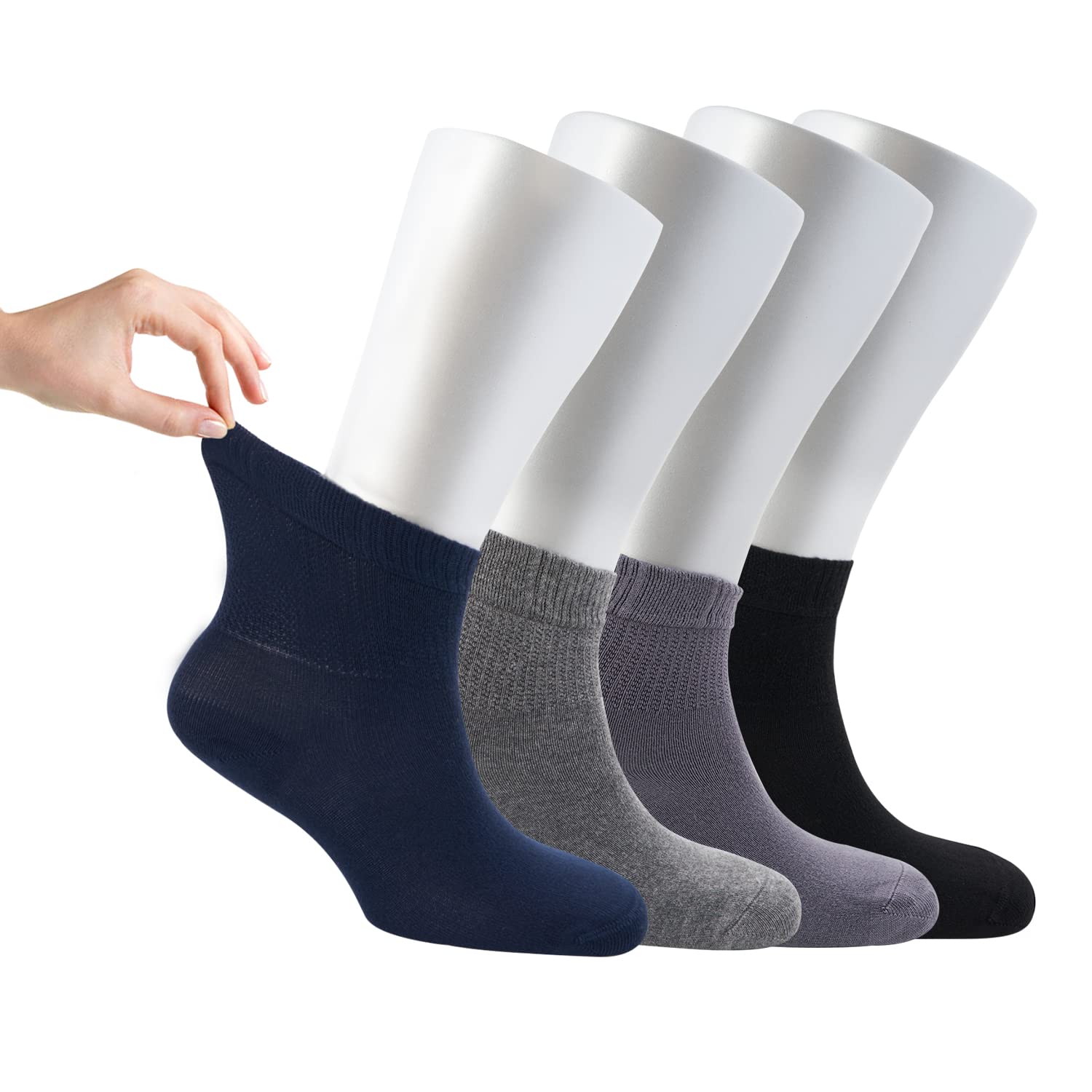 Cosyfeel® Women Loose Diabetic Socks | 4-Pack Neuropathy Ankle Socks for Ladies | Super Soft Eco-Friendly Bamboo Material | Durable with Seamless Toe | Multicolour Patterns | 4 Seasons