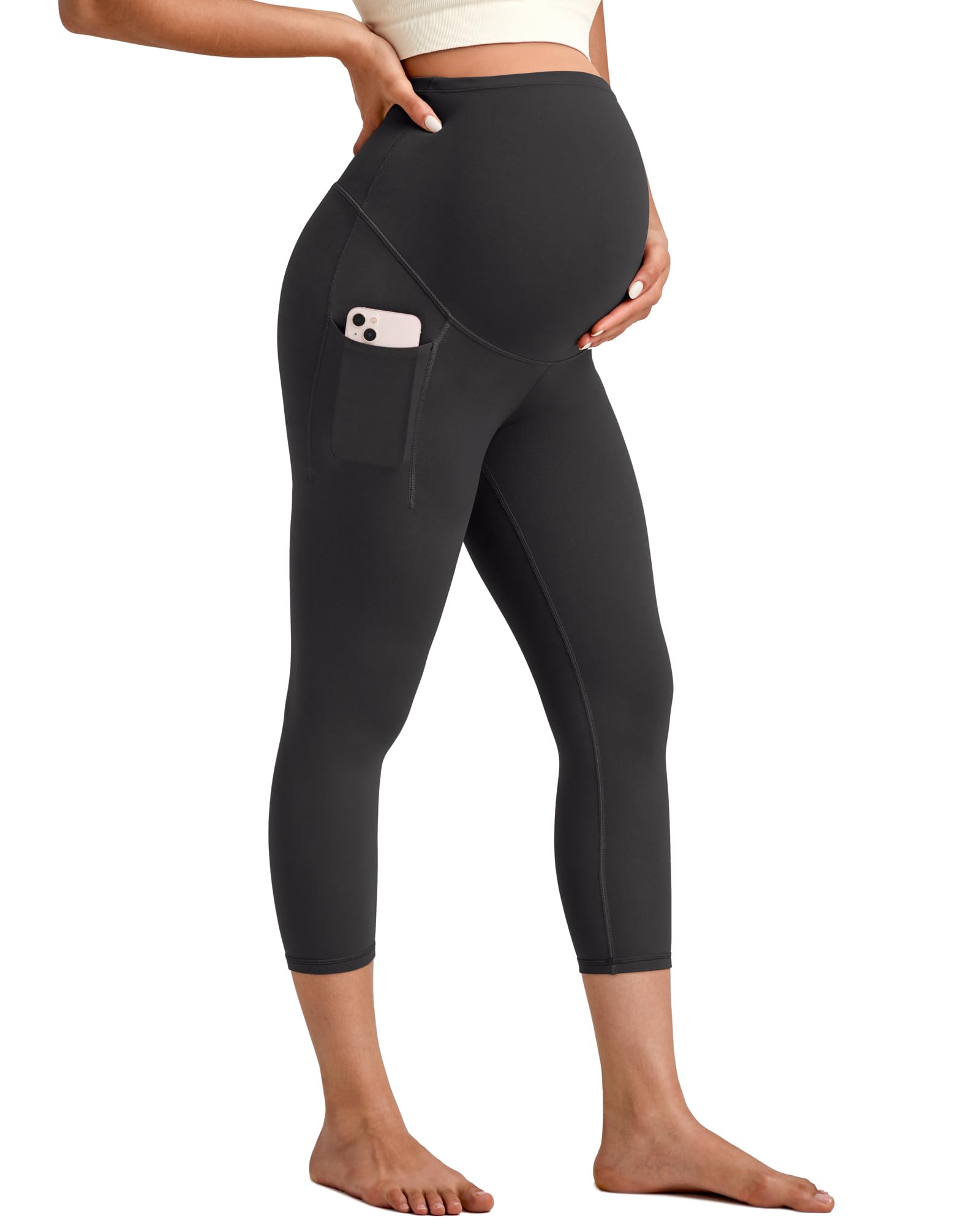 Photo 1 of G4Free Maternity Leggings for Women Over The Belly Pregnancy Yoga Capri Pants with Pockets Soft Activewear(Black,XXL)