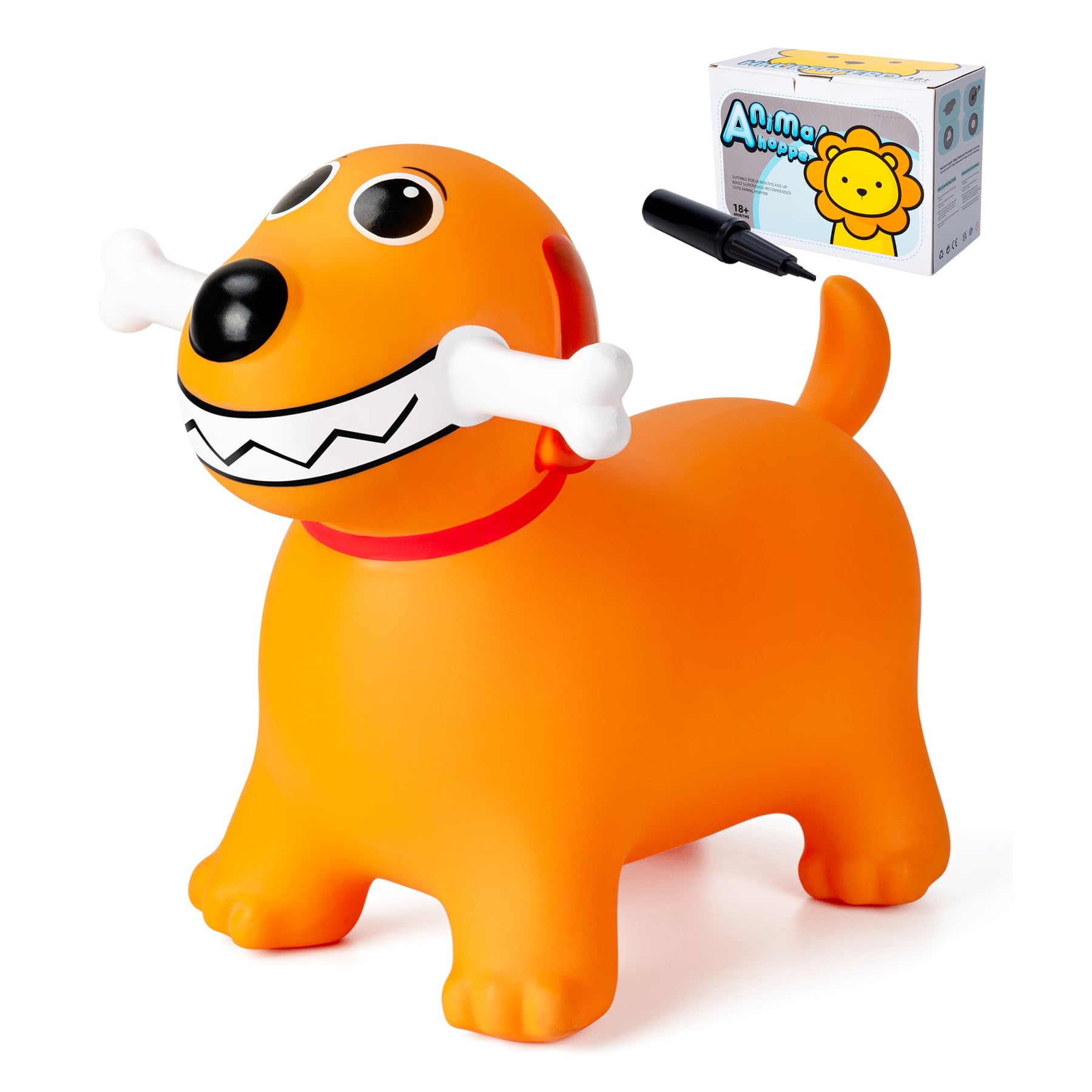 Vastoy Dog Animal Hopper for Kids with Bone Handles & Pump - Inflatable Ride On Bouncy Animal Hopper Toy, Space Hoppers Gift for Toddlers Age 2-6 Years (Orange Dog)