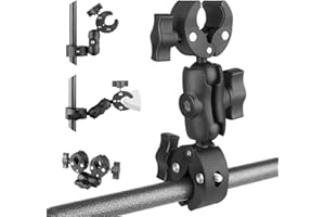 Double Clamp Mount with 360°Magic Arm Umbrella Pole Clamp for Chair Monitor Desk Photo Studio Light Stand, Photography Reflec
