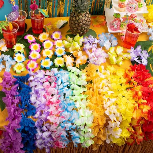 JOYIN Pack of 60 Hawaiian Flower Necklaces, Hawaiian Necklace, Tropical Hawaiian Luau Flowers Lei for Dress, Party Favours, Beach and Themed Birthday (5 Dozen)