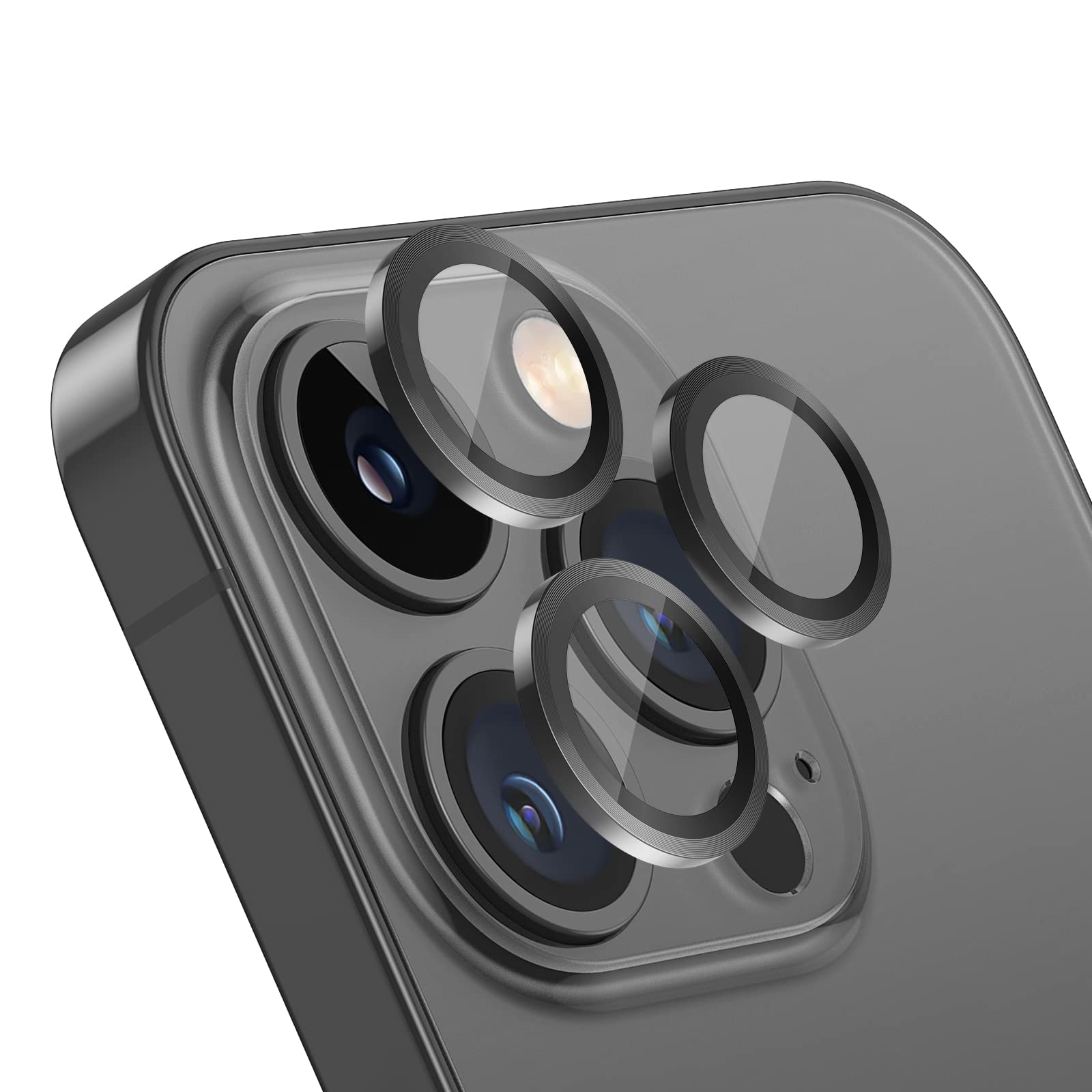 Giftorld Camera Lens Protector designed for iPhone 13 Pro/13 Pro Max,Aviation Aluminum 3D Ring,9H Tempered Glass,360 degree Protection,HD Clarity,4 Layers Unique Design,Full Coverage(Black)