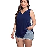 CARROTMOB Plus Size Sleeveless Tops Women Casual Summer Sleeveless Loose Fit V Neck Ladies Basic Tshirt