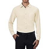 Alimens & Gentle Mens Dress Shirts 4-Way Stretch Long Sleeve Collared Casual Solid Wedding Dating Button Down Shirt